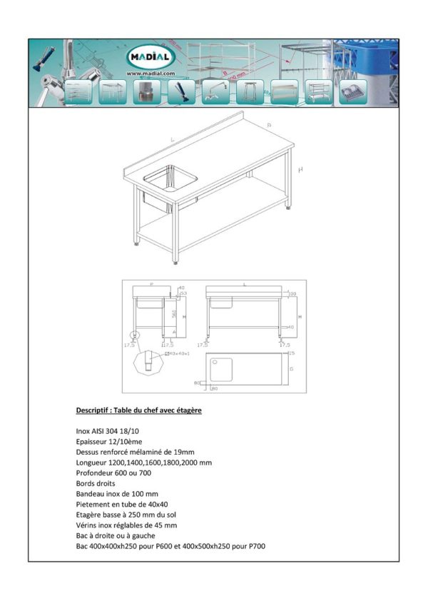 Tables du chef standard